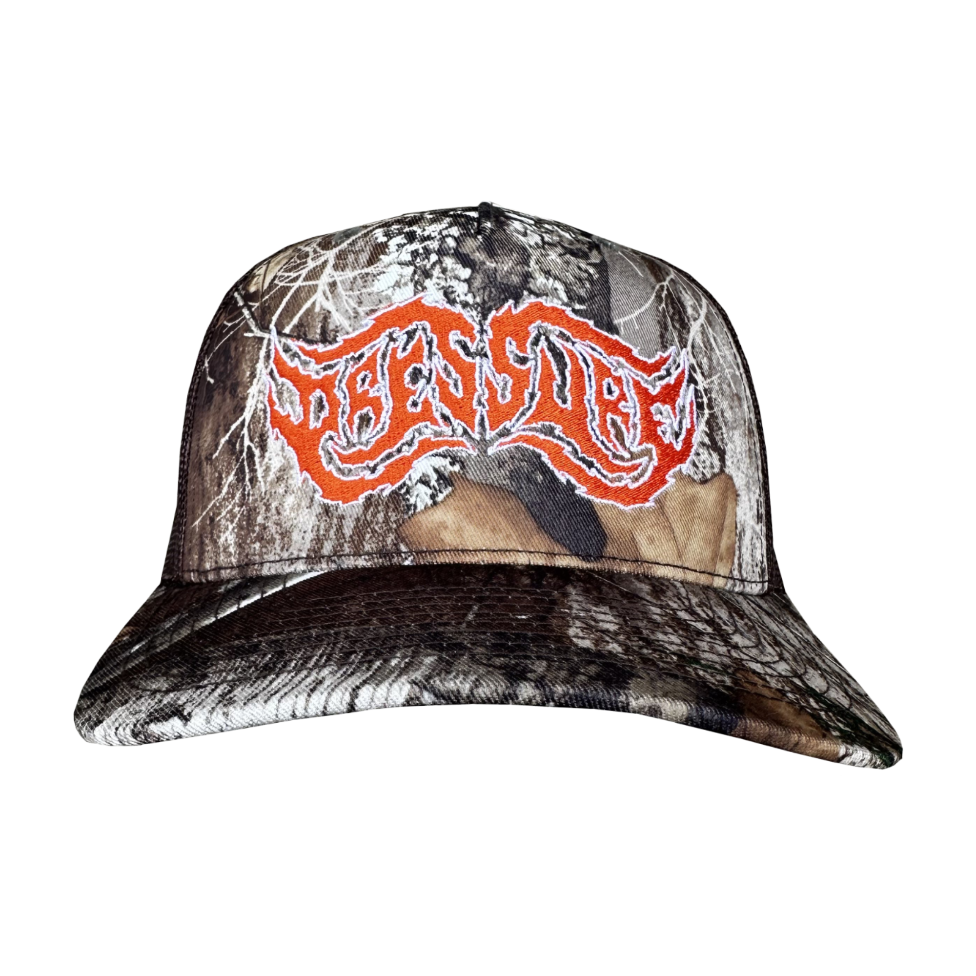 ORANGE CAMO LOGO TRUCKER HAT