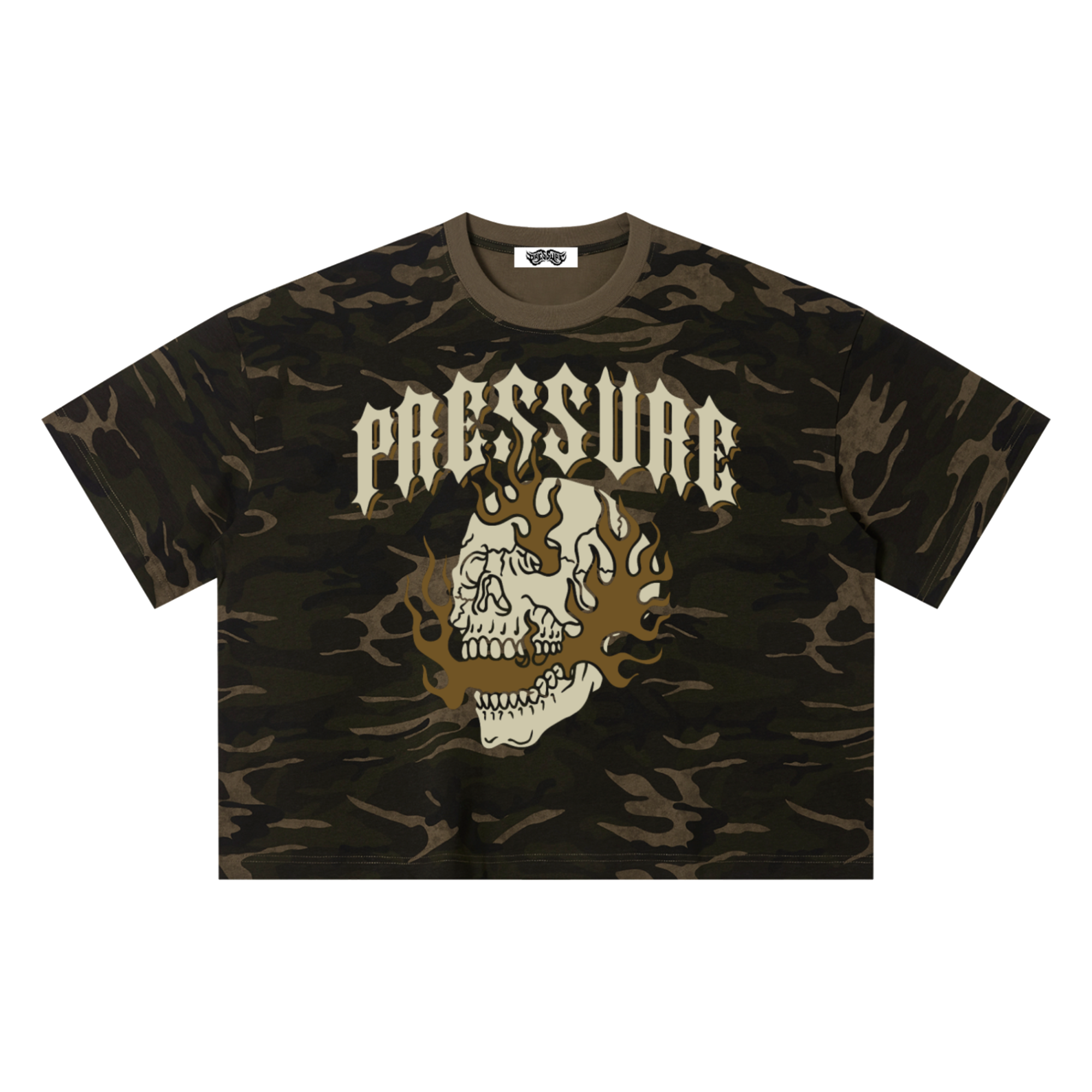 CAMO FLAMING SKULL TEE SMALL