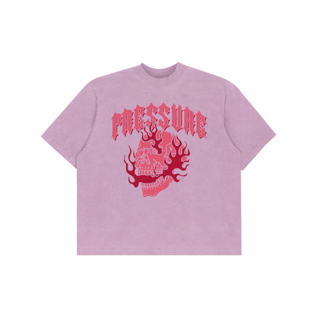 PINK FLAMING SKULL TEE LARGE
