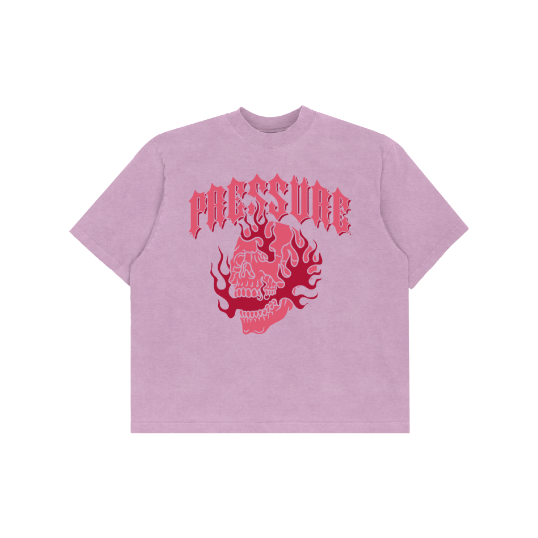 PINK FLAMING SKULL TEE LARGE